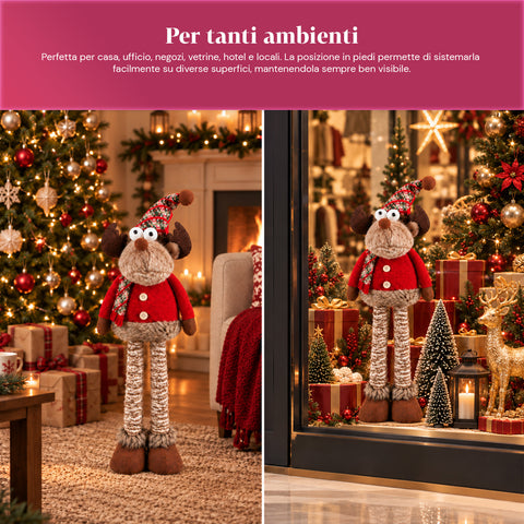 Reno navideño decorativo extensible de 55-85 cm - adorno navideño con patas telescópicas, estructura de metal y poliéster, 4 variantes de estilo