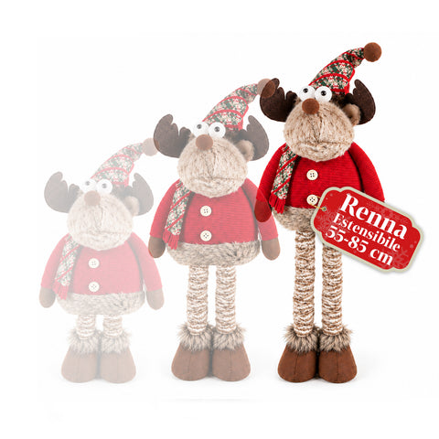 Reno navideño decorativo extensible de 55-85 cm - adorno navideño con patas telescópicas, estructura de metal y poliéster, 4 variantes de estilo
