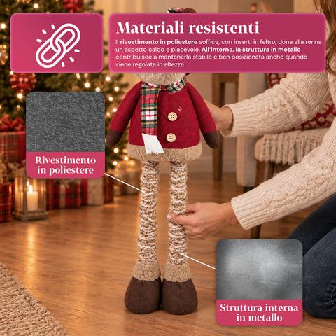 Reno navideño decorativo extensible de 55-85 cm - adorno navideño con patas telescópicas, estructura de metal y poliéster, 4 variantes de estilo