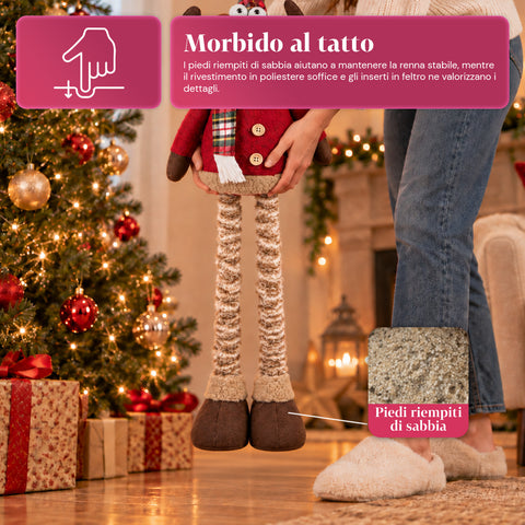 Reno navideño decorativo extensible de 55-85 cm - adorno navideño con patas telescópicas, estructura de metal y poliéster, 4 variantes de estilo