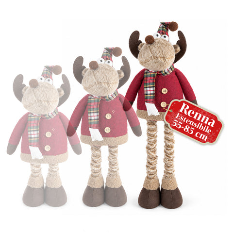 Reno navideño decorativo extensible de 55-85 cm - adorno navideño con patas telescópicas, estructura de metal y poliéster, 4 variantes de estilo