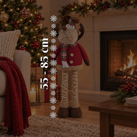 Reno navideño decorativo extensible de 55-85 cm - adorno navideño con patas telescópicas, estructura de metal y poliéster, 4 variantes de estilo