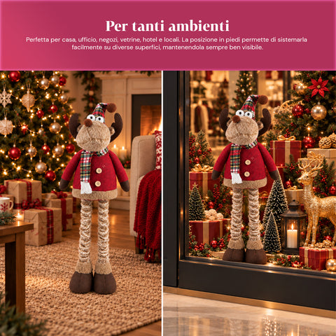 Reno navideño decorativo extensible de 55-85 cm - adorno navideño con patas telescópicas, estructura de metal y poliéster, 4 variantes de estilo