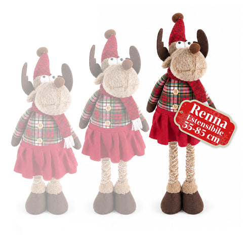 Reno navideño decorativo extensible de 55-85 cm - adorno navideño con patas telescópicas, estructura de metal y poliéster, 4 variantes de estilo