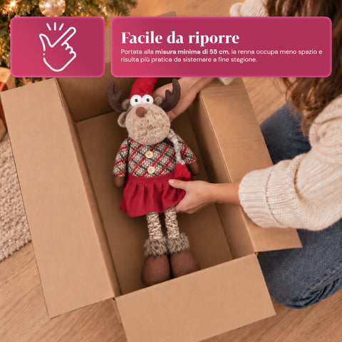 Reno navideño decorativo extensible de 55-85 cm - adorno navideño con patas telescópicas, estructura de metal y poliéster, 4 variantes de estilo
