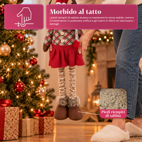 Reno navideño decorativo extensible de 55-85 cm - adorno navideño con patas telescópicas, estructura de metal y poliéster, 4 variantes de estilo