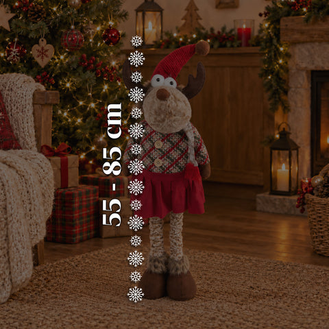 Reno navideño decorativo extensible de 55-85 cm - adorno navideño con patas telescópicas, estructura de metal y poliéster, 4 variantes de estilo