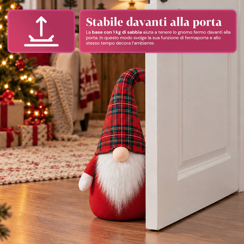 Sujeta puertas de gnomo navideño de 60 cm con LED en la nariz, 3 modos de luz, relleno de 1 kg de arena, de poliéster suave - Bindbox