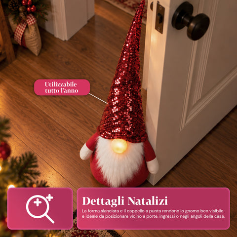 Sujeta puertas de gnomo navideño de 60 cm con LED en la nariz, 3 modos de luz, relleno de 1 kg de arena, de poliéster suave - Bindbox