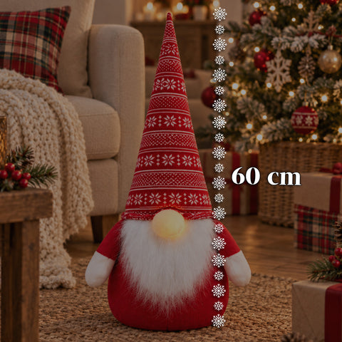 Sujeta puertas de gnomo navideño de 60 cm con LED en la nariz, 3 modos de luz, relleno de 1 kg de arena, de poliéster suave - Bindbox