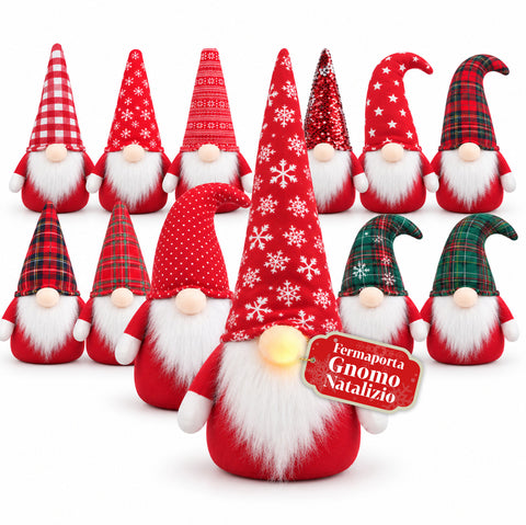 Sujeta puertas de gnomo navideño de 60 cm con LED en la nariz, 3 modos de luz, relleno de 1 kg de arena, de poliéster suave - Bindbox
