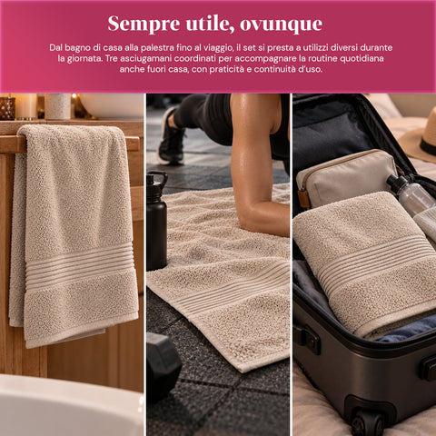 Juego de 3 toallas 100% algodón - Trío de baño con toalla de ducha de 90x140, toalla de 60x100 y toalla de invitados de 40x60 cm, suaves y absorbentes, 6 colores