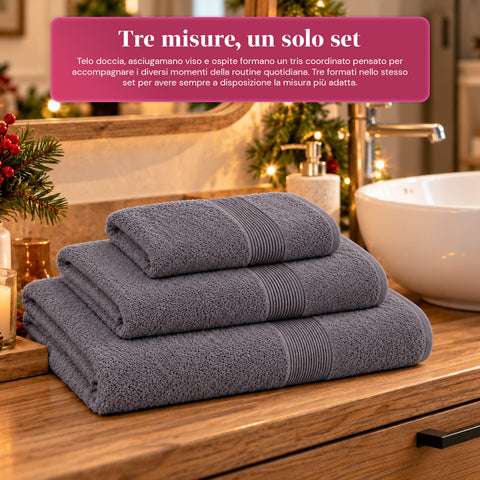 Juego de 3 toallas 100% algodón - Trío de baño con toalla de ducha de 90x140, toalla de 60x100 y toalla de invitados de 40x60 cm, suaves y absorbentes, 6 colores
