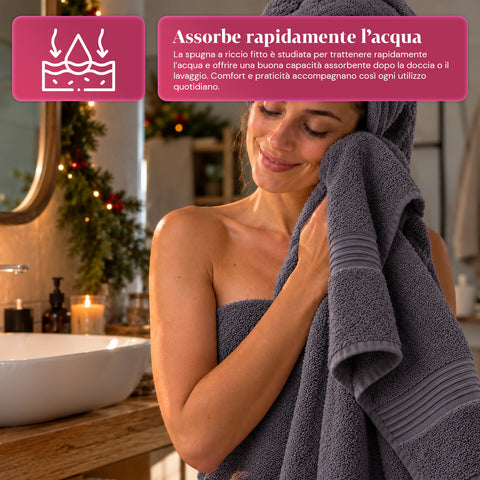 Juego de 3 toallas 100% algodón - Trío de baño con toalla de ducha de 90x140, toalla de 60x100 y toalla de invitados de 40x60 cm, suaves y absorbentes, 6 colores