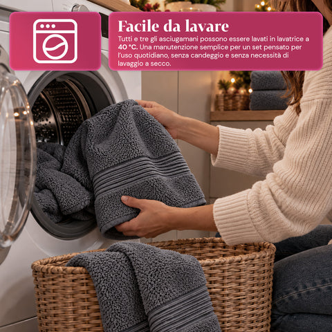 Juego de 3 toallas 100% algodón - Trío de baño con toalla de ducha de 90x140, toalla de 60x100 y toalla de invitados de 40x60 cm, suaves y absorbentes, 6 colores