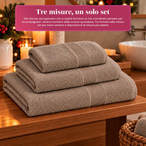 Juego de 3 toallas 100% algodón - Trío de baño con toalla de ducha de 90x140, toalla de 60x100 y toalla de invitados de 40x60 cm, suaves y absorbentes, 6 colores