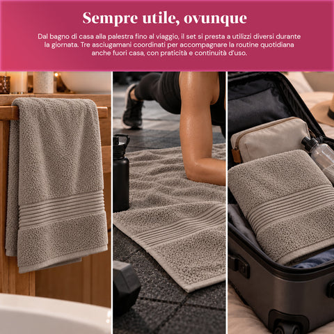 Juego de 3 toallas 100% algodón - Trío de baño con toalla de ducha de 90x140, toalla de 60x100 y toalla de invitados de 40x60 cm, suaves y absorbentes, 6 colores