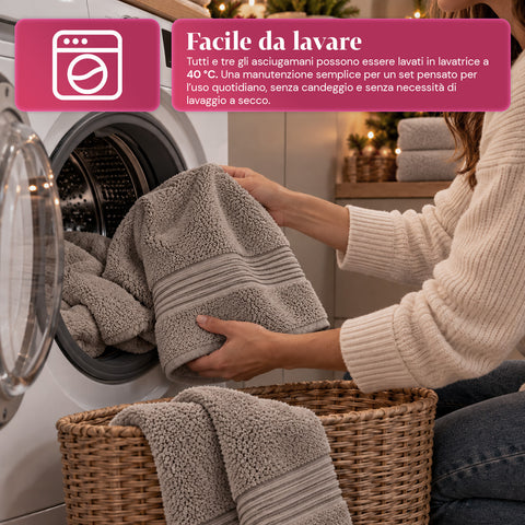 Juego de 3 toallas 100% algodón - Trío de baño con toalla de ducha de 90x140, toalla de 60x100 y toalla de invitados de 40x60 cm, suaves y absorbentes, 6 colores