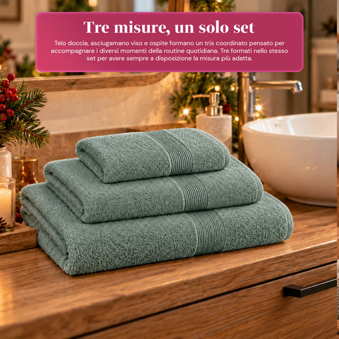 Juego de 3 toallas 100% algodón - Trío de baño con toalla de ducha de 90x140, toalla de 60x100 y toalla de invitados de 40x60 cm, suaves y absorbentes, 6 colores
