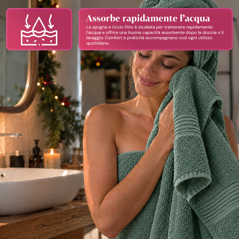 Juego de 3 toallas 100% algodón - Trío de baño con toalla de ducha de 90x140, toalla de 60x100 y toalla de invitados de 40x60 cm, suaves y absorbentes, 6 colores