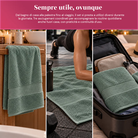 Juego de 3 toallas 100% algodón - Trío de baño con toalla de ducha de 90x140, toalla de 60x100 y toalla de invitados de 40x60 cm, suaves y absorbentes, 6 colores