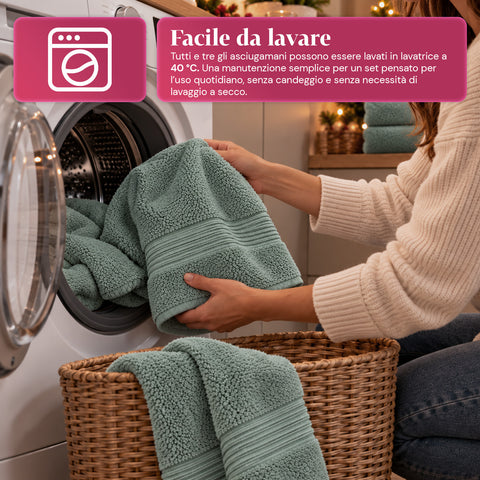 Juego de 3 toallas 100% algodón - Trío de baño con toalla de ducha de 90x140, toalla de 60x100 y toalla de invitados de 40x60 cm, suaves y absorbentes, 6 colores
