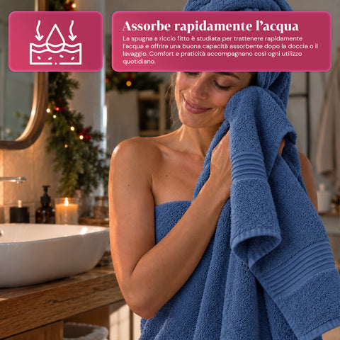 Juego de 3 toallas 100% algodón - Trío de baño con toalla de ducha de 90x140, toalla de 60x100 y toalla de invitados de 40x60 cm, suaves y absorbentes, 6 colores