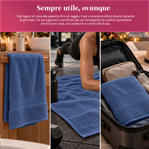 Juego de 3 toallas 100% algodón - Trío de baño con toalla de ducha de 90x140, toalla de 60x100 y toalla de invitados de 40x60 cm, suaves y absorbentes, 6 colores