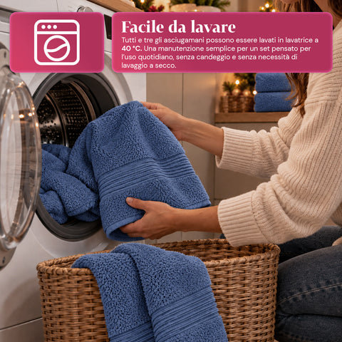 Juego de 3 toallas 100% algodón - Trío de baño con toalla de ducha de 90x140, toalla de 60x100 y toalla de invitados de 40x60 cm, suaves y absorbentes, 6 colores