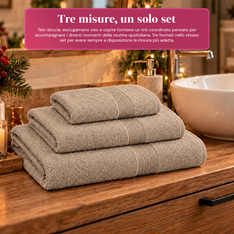 Juego de 3 toallas 100% algodón - Trío de baño con toalla de ducha de 90x140, toalla de 60x100 y toalla de invitados de 40x60 cm, suaves y absorbentes, 6 colores