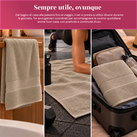 Juego de 3 toallas 100% algodón - Trío de baño con toalla de ducha de 90x140, toalla de 60x100 y toalla de invitados de 40x60 cm, suaves y absorbentes, 6 colores