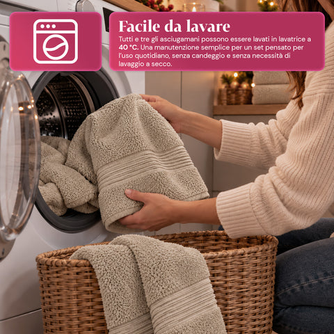 Juego de 3 toallas 100% algodón - Trío de baño con toalla de ducha de 90x140, toalla de 60x100 y toalla de invitados de 40x60 cm, suaves y absorbentes, 6 colores