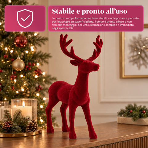 Ciervo decorativo de 33x44h cm con efecto terciopelo, figura de reno de diseño moderno para el hogar, la oficina y escaparates, decoración navideña, 6 variantes de color