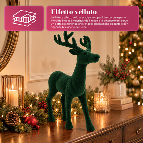 Ciervo decorativo de 33x44h cm con efecto terciopelo, figura de reno de diseño moderno para el hogar, la oficina y escaparates, decoración navideña, 6 variantes de color