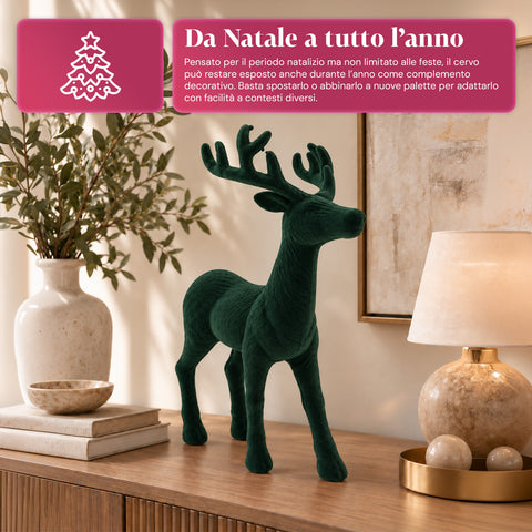 Ciervo decorativo de 33x44h cm con efecto terciopelo, figura de reno de diseño moderno para el hogar, la oficina y escaparates, decoración navideña, 6 variantes de color