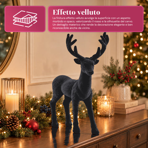Ciervo decorativo de 33x44h cm con efecto terciopelo, figura de reno de diseño moderno para el hogar, la oficina y escaparates, decoración navideña, 6 variantes de color