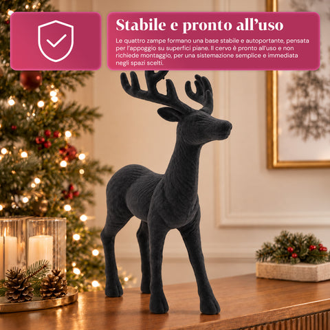 Ciervo decorativo de 33x44h cm con efecto terciopelo, figura de reno de diseño moderno para el hogar, la oficina y escaparates, decoración navideña, 6 variantes de color