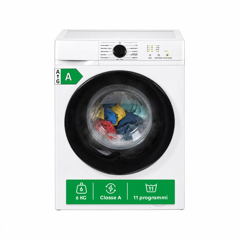 Lavadora de carga frontal de 6 kg, clase A, 1200 revoluciones/min, slim de 41 cm, lavado a vapor, tambor de panal, seguridad infantil, blanca o gris