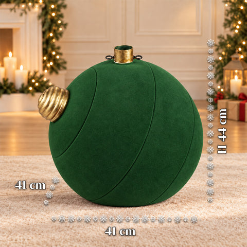 Base para árbol de Navidad con bola gigante y efecto terciopelo de 41x41x44 cm para árboles de hasta 180 cm - Cubr​​ebase con enganche Ø 4 cm, rojo burdeos y verde
