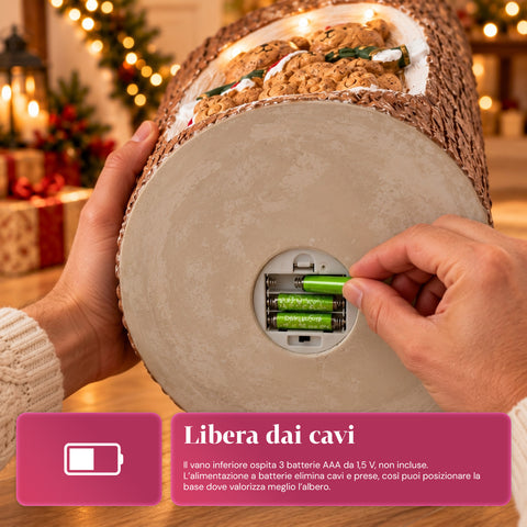 Base para árbol de Navidad con forma de tronco, con LED animados y personajes 3D, para árboles de hasta 180 cm - Cubr​​ebase de hierro y magnesio con enganche Ø 4 cm