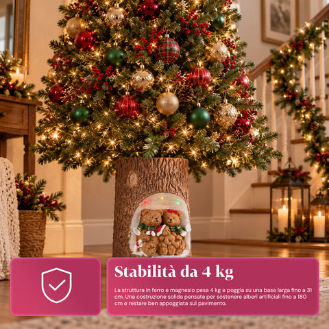 Base para árbol de Navidad con forma de tronco, con LED animados y personajes 3D, para árboles de hasta 180 cm - Cubr​​ebase de hierro y magnesio con enganche Ø 4 cm