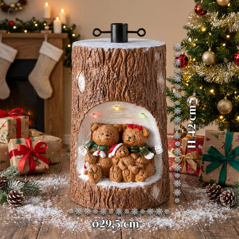 Base para árbol de Navidad con forma de tronco, con LED animados y personajes 3D, para árboles de hasta 180 cm - Cubr​​ebase de hierro y magnesio con enganche Ø 4 cm