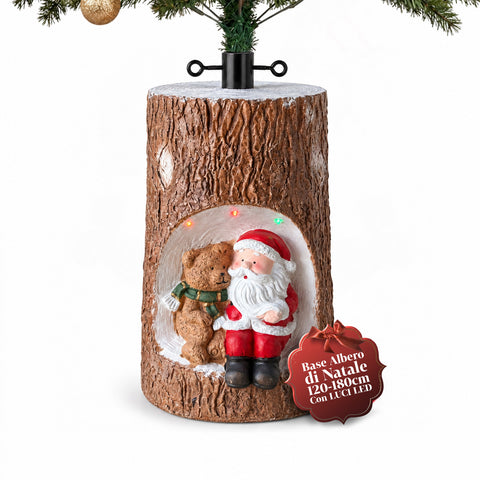 Base para árbol de Navidad con forma de tronco, con LED animados y personajes 3D, para árboles de hasta 180 cm - Cubr​​ebase de hierro y magnesio con enganche Ø 4 cm