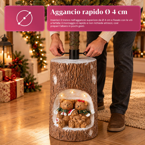 Base para árbol de Navidad con forma de tronco, con LED animados y personajes 3D, para árboles de hasta 180 cm - Cubr​​ebase de hierro y magnesio con enganche Ø 4 cm