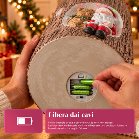 Base para árbol de Navidad con forma de tronco, con LED animados y personajes 3D, para árboles de hasta 180 cm - Cubr​​ebase de hierro y magnesio con enganche Ø 4 cm