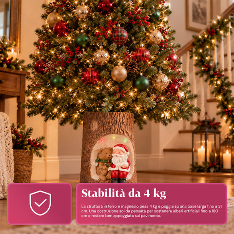 Base para árbol de Navidad con forma de tronco, con LED animados y personajes 3D, para árboles de hasta 180 cm - Cubr​​ebase de hierro y magnesio con enganche Ø 4 cm