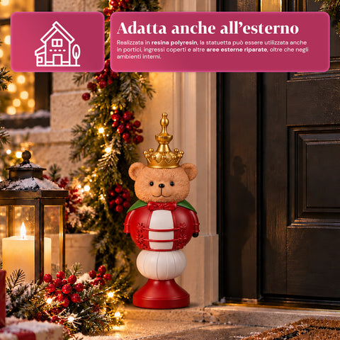 Figura navideña de 35 cm de resina, decoración navideña de Papá Noel, soldado cascanueces y osito, rojo o blanco, para interior y exterior