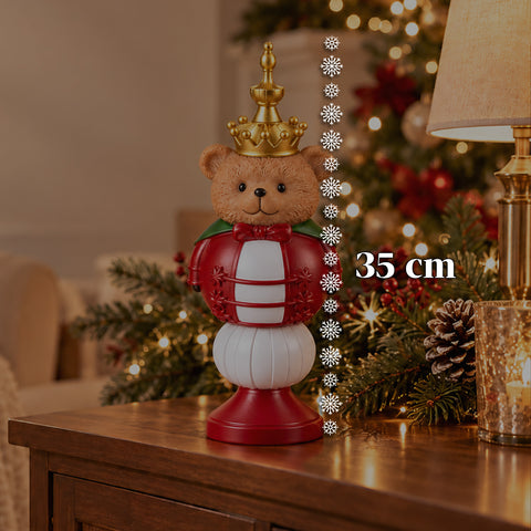 Figura navideña de 35 cm de resina, decoración navideña de Papá Noel, soldado cascanueces y osito, rojo o blanco, para interior y exterior