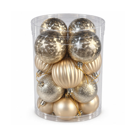 Juego de 16 bolas de Navidad irrompibles de 7 cm - 4 acabados surtidos brillantes, mate y con purpurina - Decoración para el árbol y el hogar - Rojo, dorado y plateado