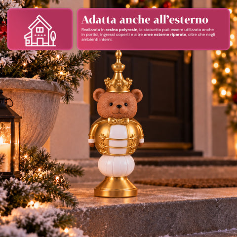 Figura navideña de 35 cm de resina, decoración navideña de Papá Noel, soldado cascanueces y osito, rojo o blanco, para interior y exterior